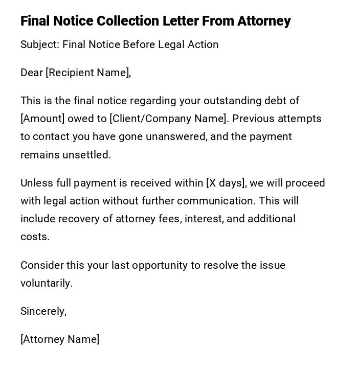 Final Notice Collection Letter From Attorney Final Notice Collection Letter From Attorney
