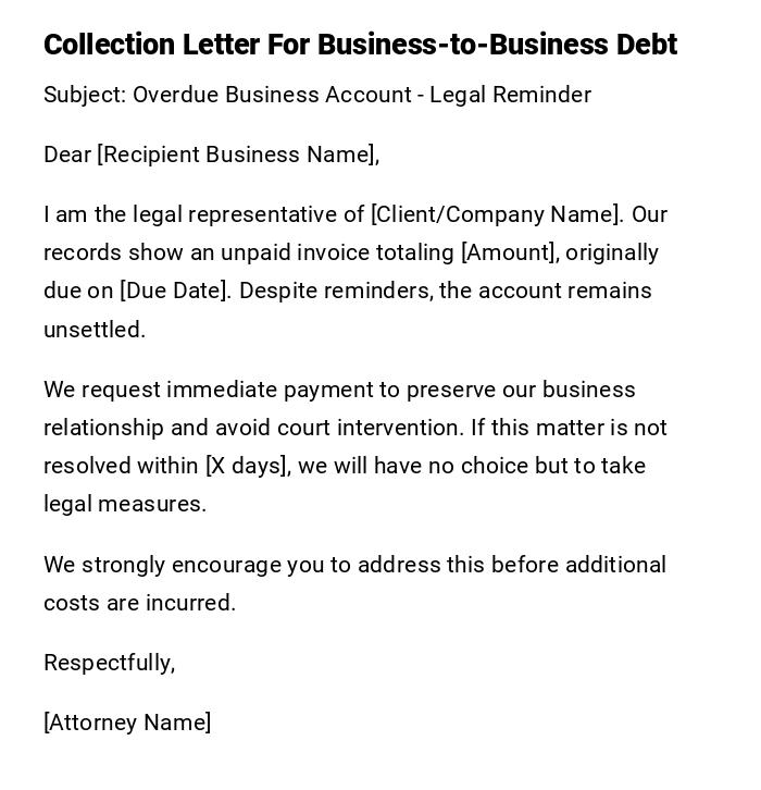 Collection Letter For Business-to-Business Debt Collection Letter For Business-to-Business Debt
