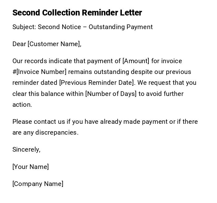 Second Collection Reminder Letter
