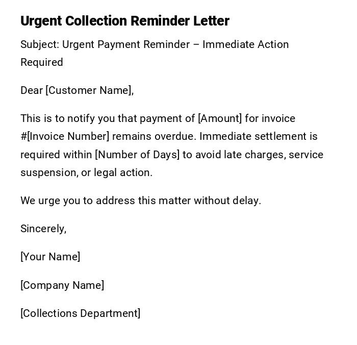 Urgent Collection Reminder Letter