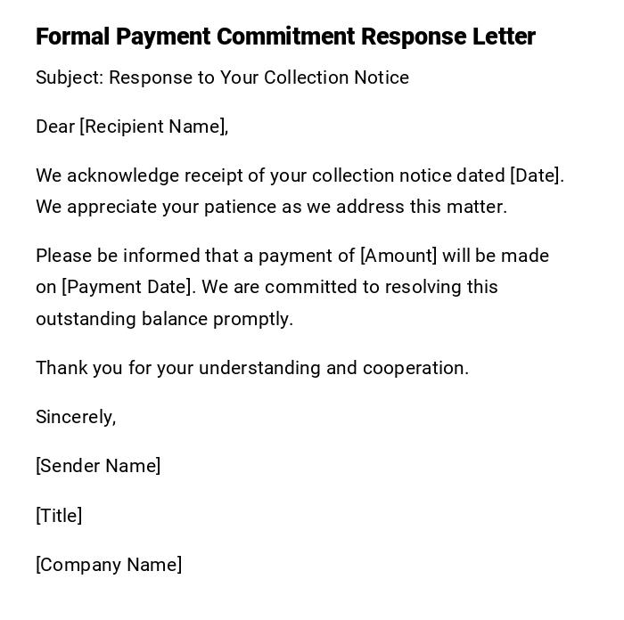 Formal Payment Commitment Response Letter