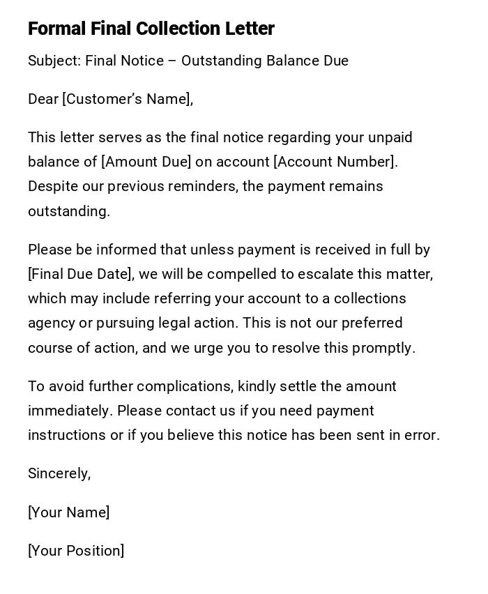 Formal Final Collection Letter