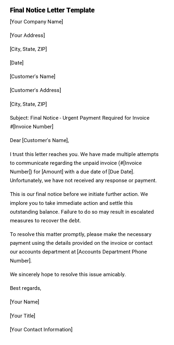 Final Notice Letter Template