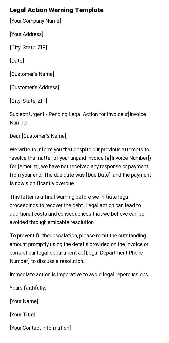 Legal Action Warning Template