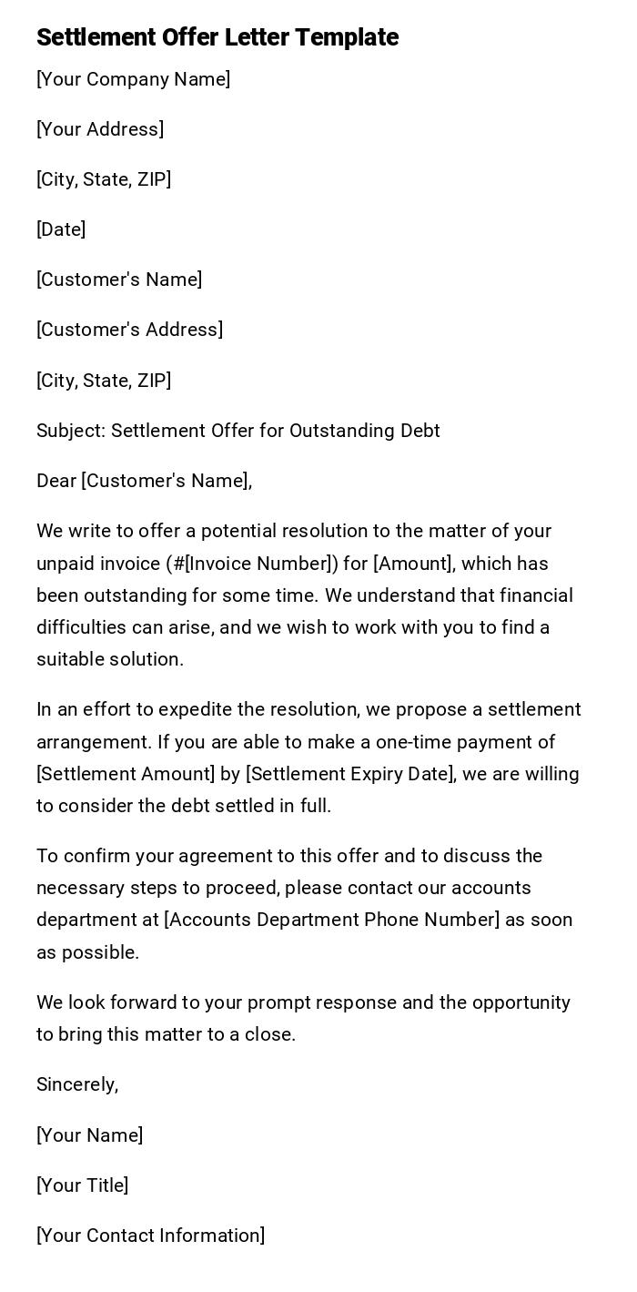 Settlement Offer Letter Template