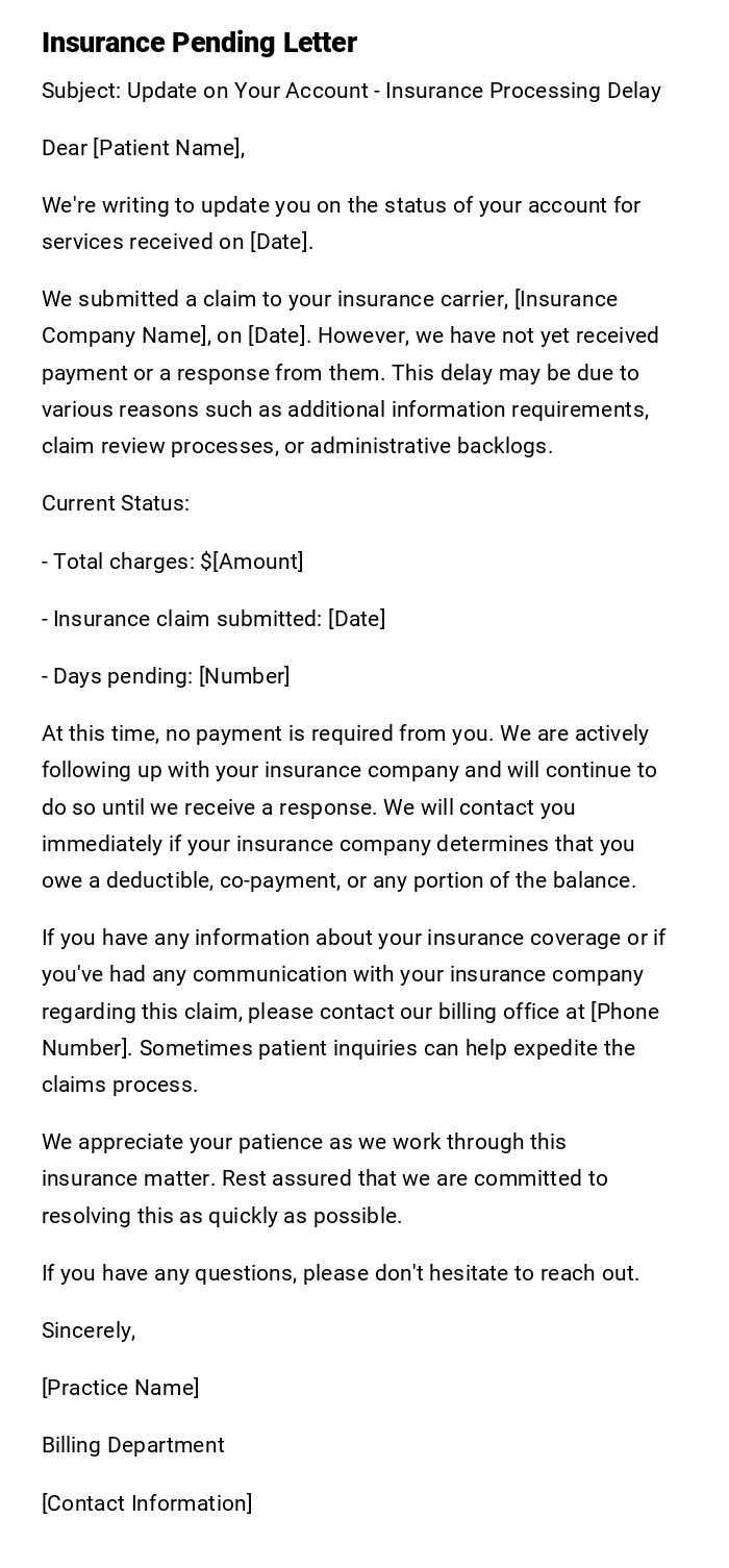 Insurance Pending Letter