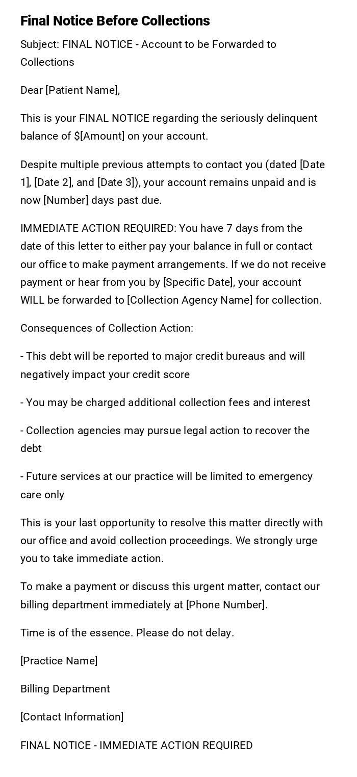 Final Notice Before Collections
