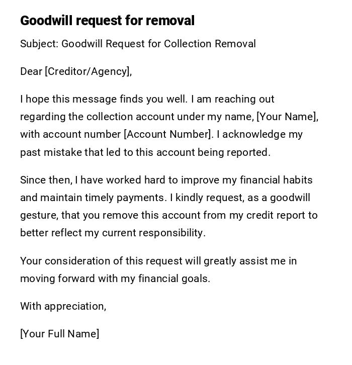 Goodwill request for removal