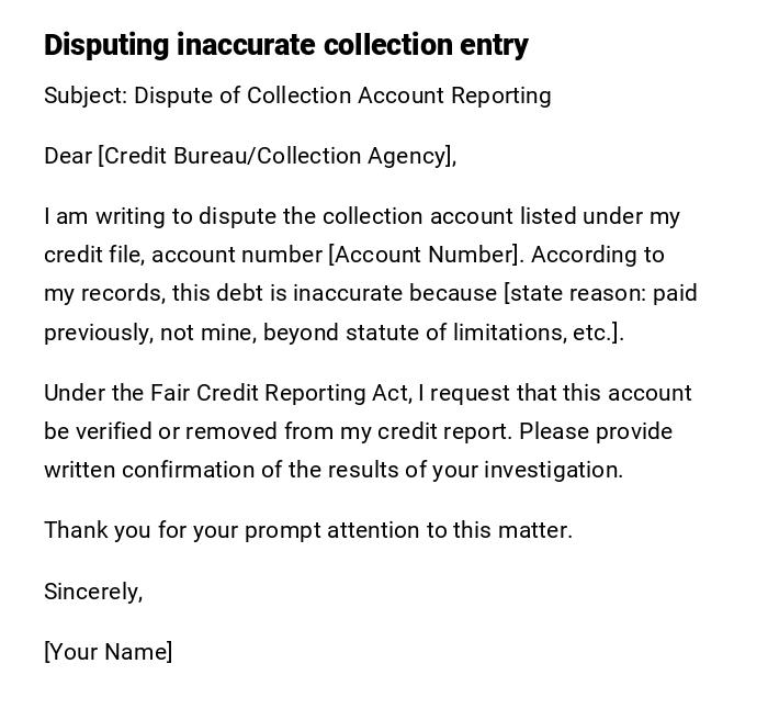 Disputing inaccurate collection entry