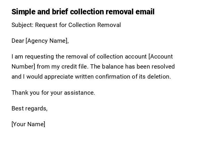 Simple and brief collection removal email
