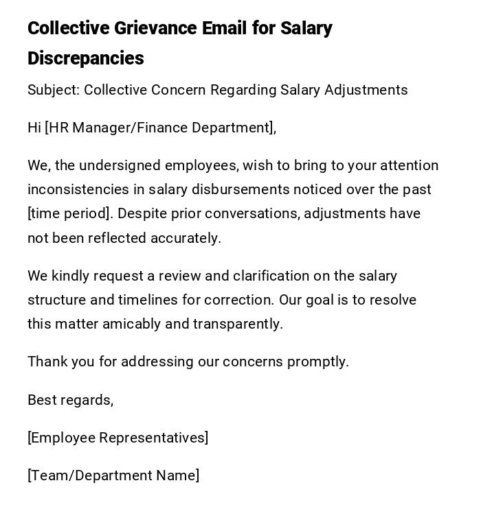 Collective Grievance Email for Salary Discrepancies Collective Grievance Email for Salary Discrepancies