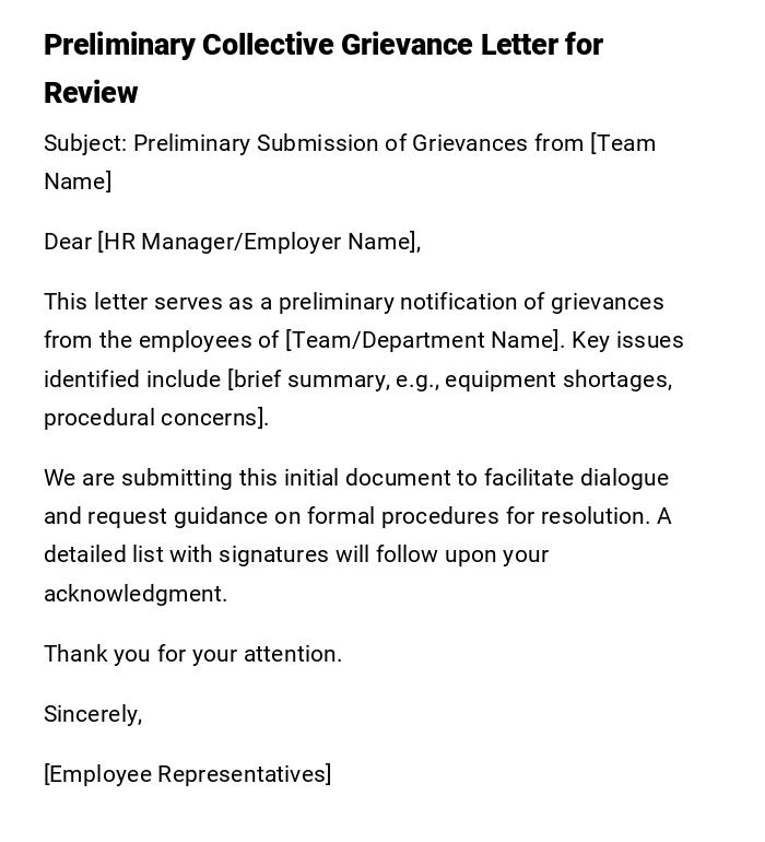 Preliminary Collective Grievance Letter for Review Preliminary Collective Grievance Letter for Review