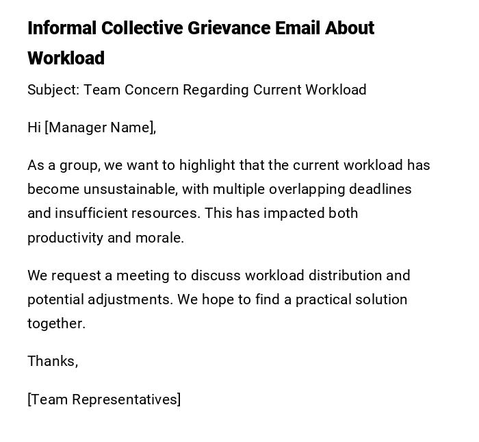 Informal Collective Grievance Email About Workload Informal Collective Grievance Email About Workload
