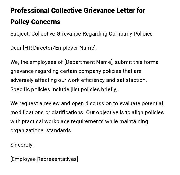 Professional Collective Grievance Letter for Policy Concerns Professional Collective Grievance Letter for Policy Concerns