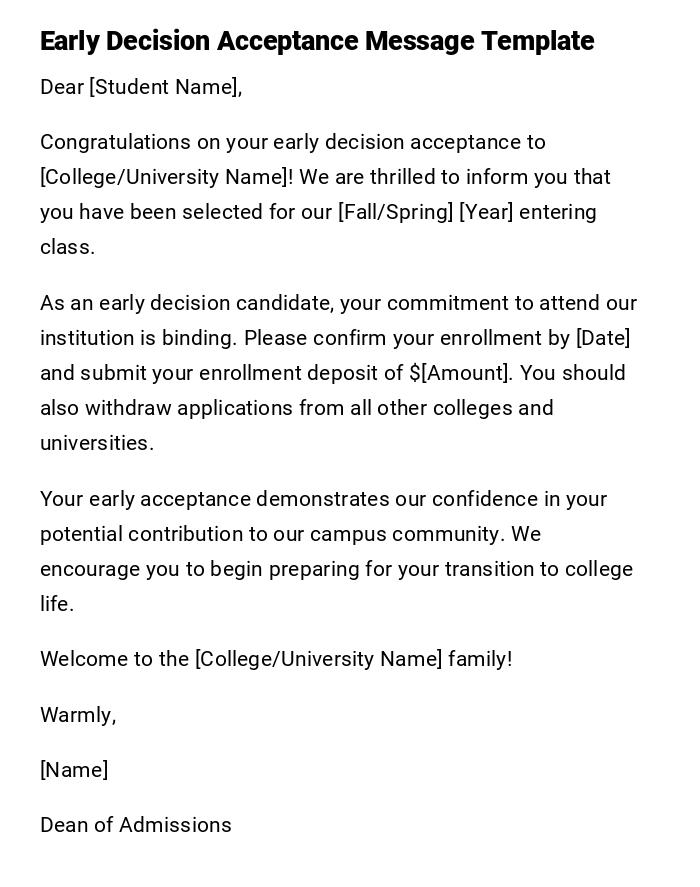 Early Decision Acceptance Message Template Early Decision Acceptance Message Template