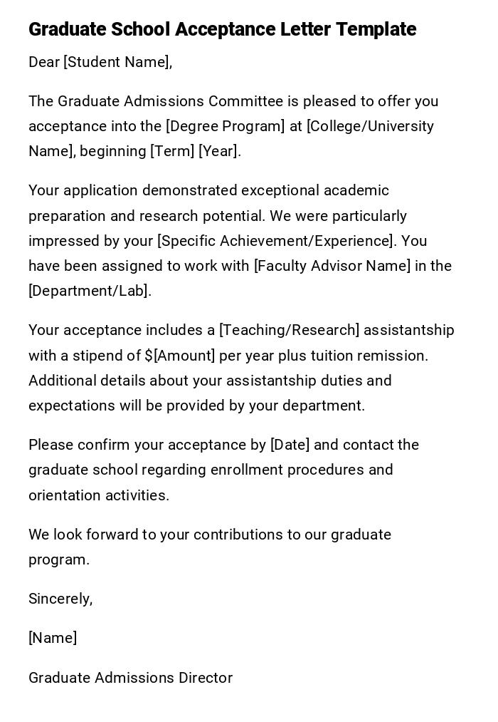Graduate School Acceptance Letter Template Graduate School Acceptance Letter Template