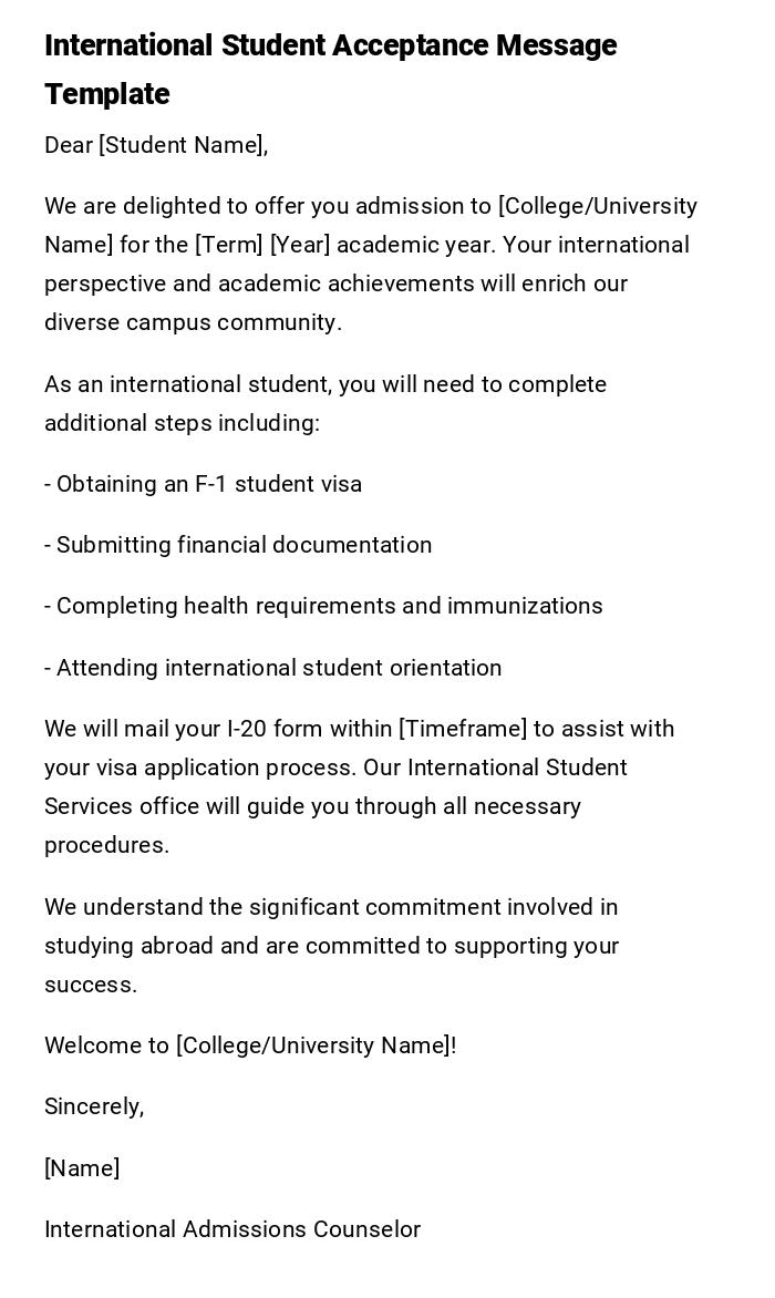 International Student Acceptance Message Template International Student Acceptance Message Template