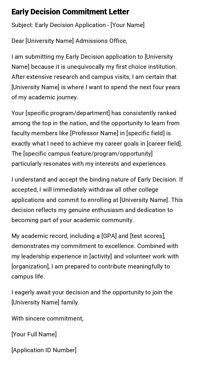 Early Decision Commitment Letter Early Decision Commitment Letter
