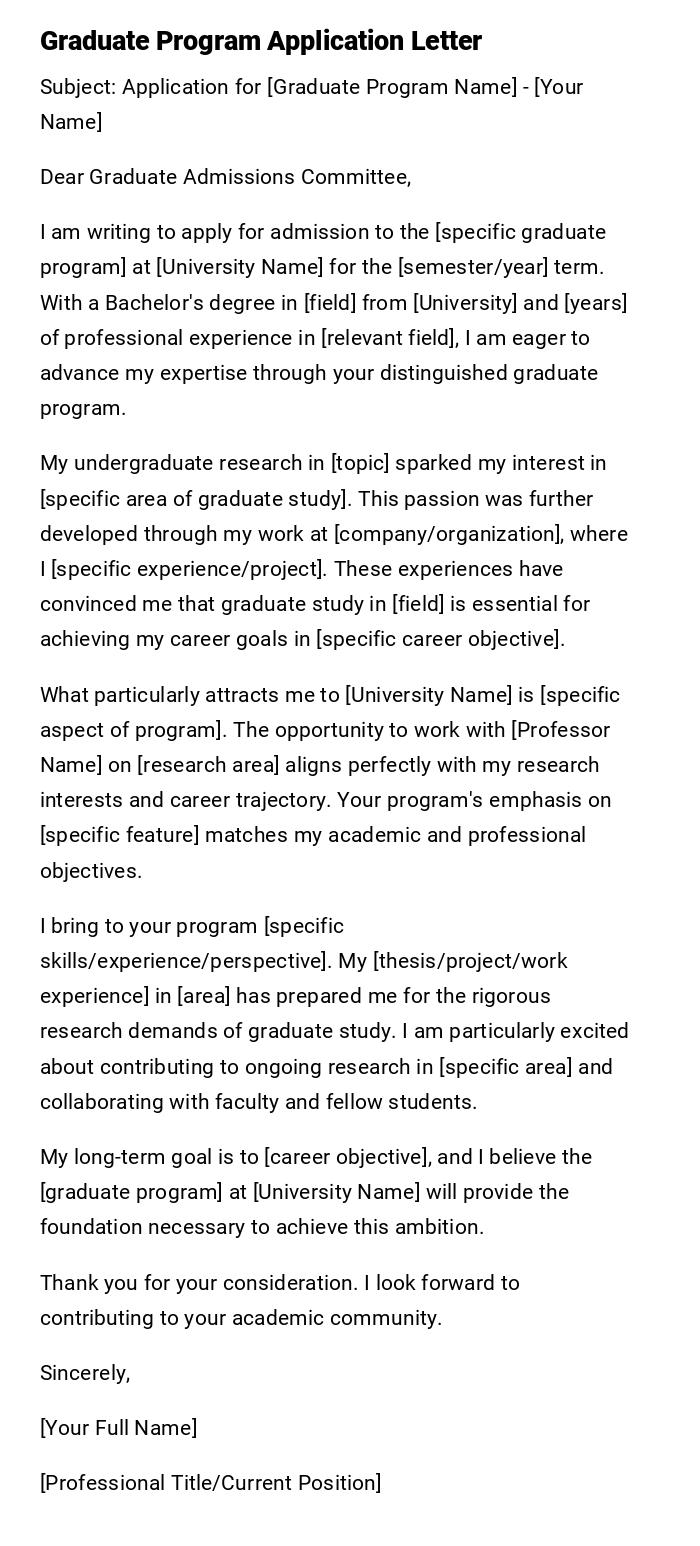 Graduate Program Application Letter Graduate Program Application Letter