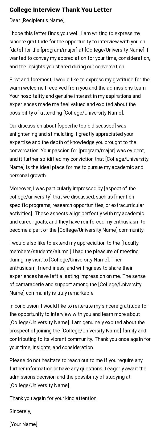 College Interview Thank You Letter