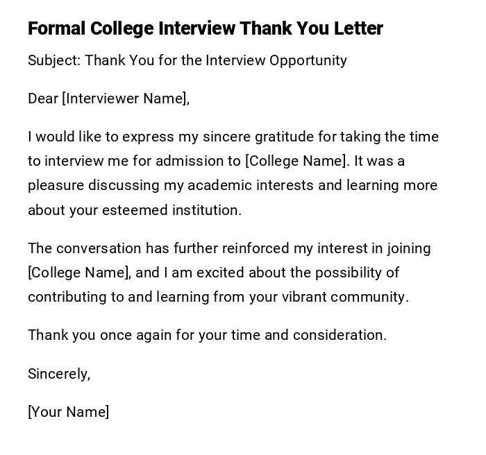 Formal College Interview Thank You Letter Formal College Interview Thank You Letter