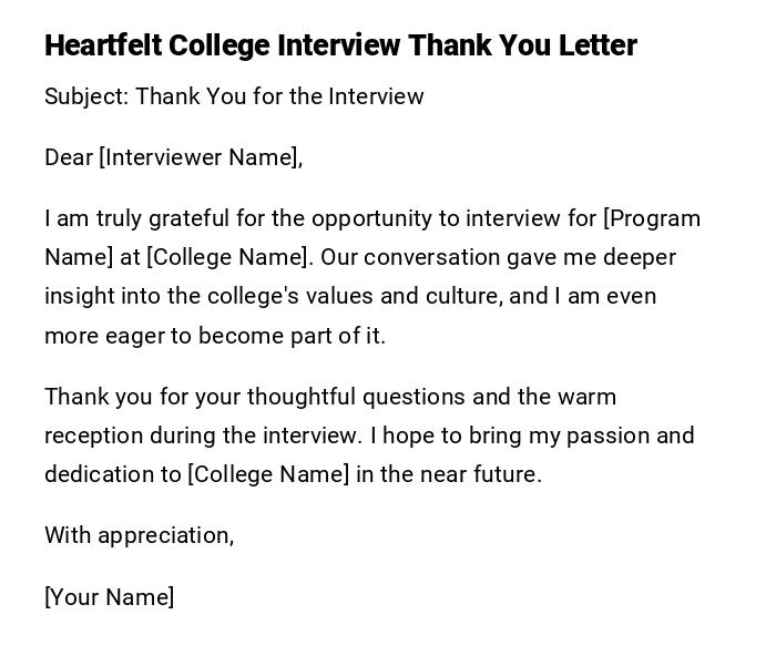 Heartfelt College Interview Thank You Letter Heartfelt College Interview Thank You Letter