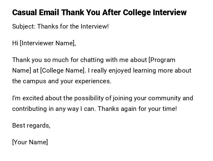 Casual Email Thank You After College Interview Casual Email Thank You After College Interview