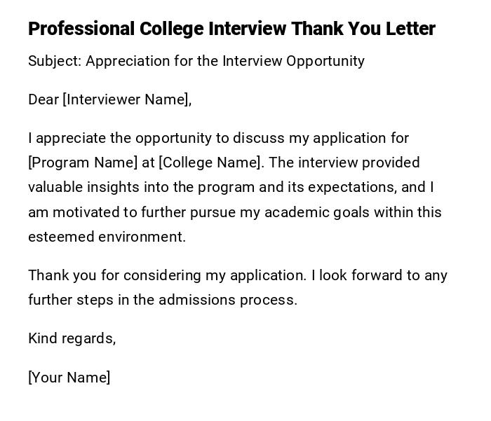 Professional College Interview Thank You Letter Professional College Interview Thank You Letter