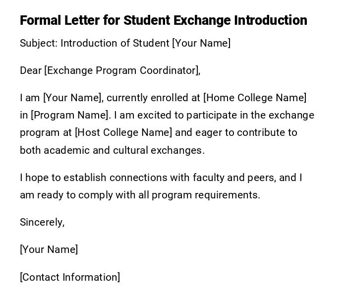 Formal Letter for Student Exchange Introduction Formal Letter for Student Exchange Introduction