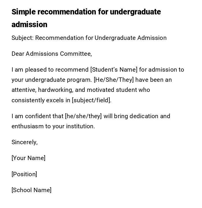 Simple recommendation for undergraduate admission