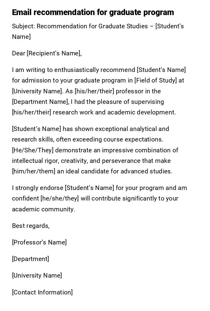 Email recommendation for graduate program