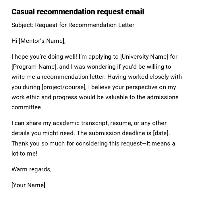Casual recommendation request email