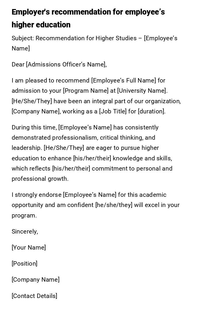 Employer's recommendation for employee’s higher education