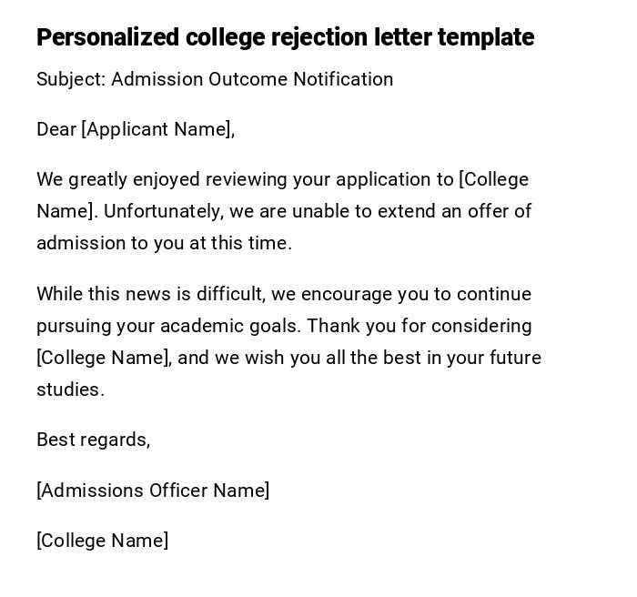 Personalized college rejection letter template Personalized college rejection letter template