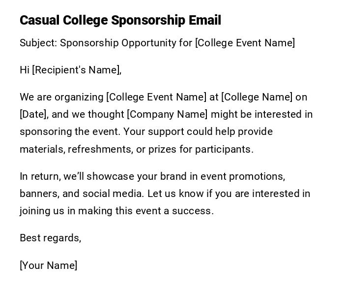 Casual College Sponsorship Email Casual College Sponsorship Email