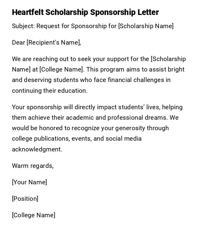 Heartfelt Scholarship Sponsorship Letter Heartfelt Scholarship Sponsorship Letter