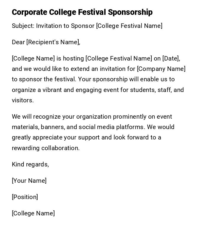 Corporate College Festival Sponsorship Corporate College Festival Sponsorship