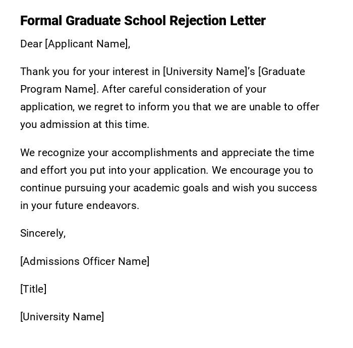 Formal Graduate School Rejection Letter Formal Graduate School Rejection Letter