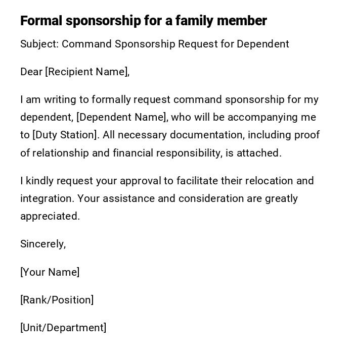 Formal sponsorship for a family member