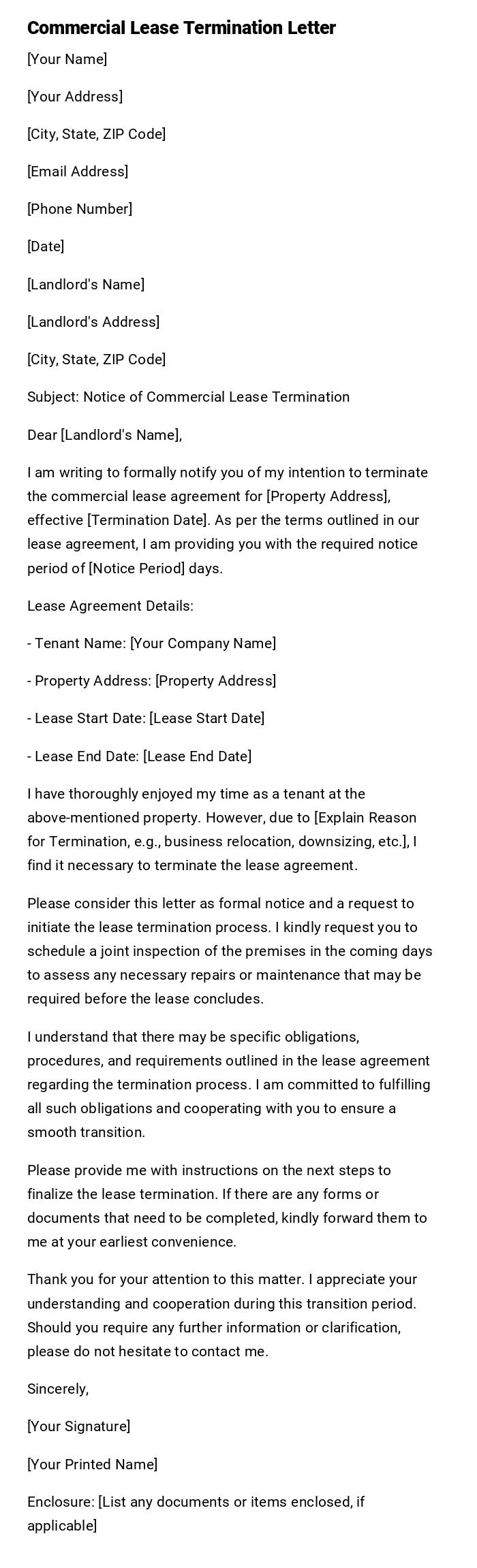 Commercial Lease Termination Letter