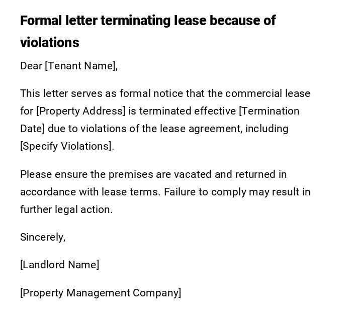 Formal letter terminating lease because of violations