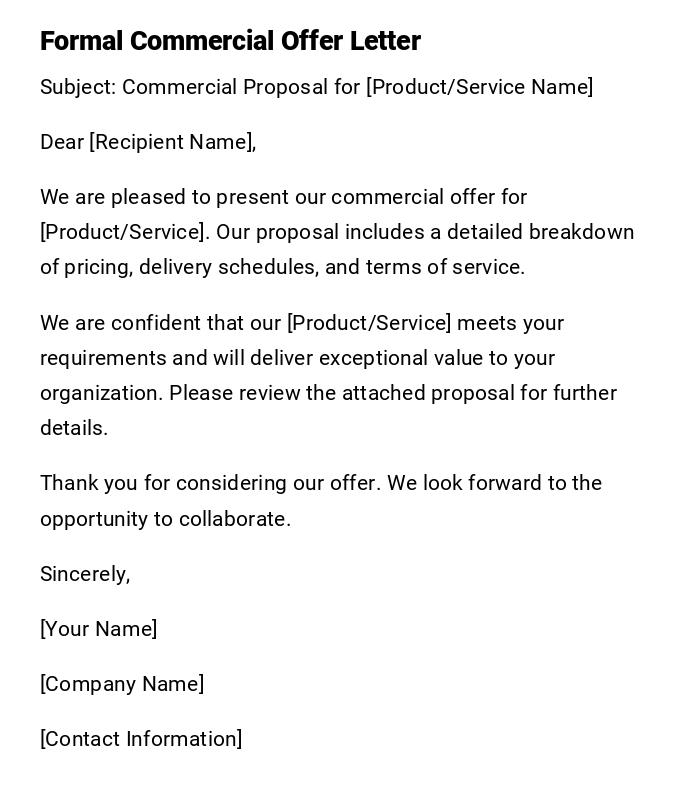 Formal Commercial Offer Letter Formal Commercial Offer Letter