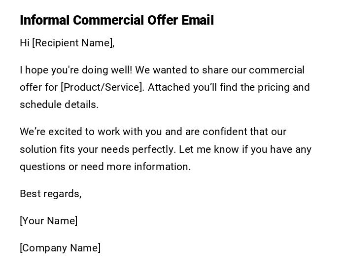 Informal Commercial Offer Email Informal Commercial Offer Email