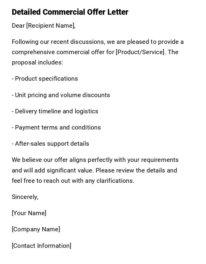 Detailed Commercial Offer Letter Detailed Commercial Offer Letter