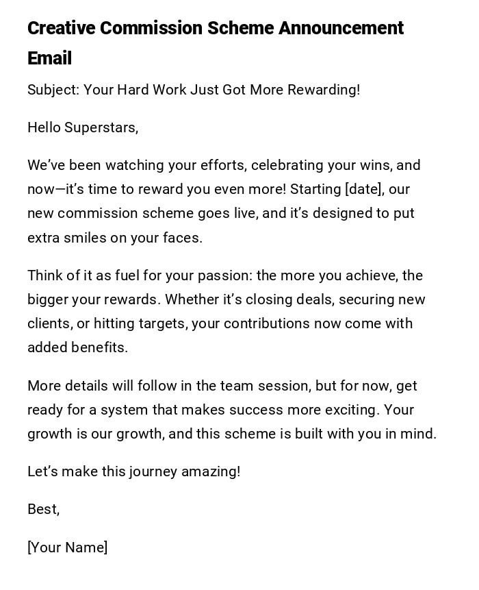Creative Commission Scheme Announcement Email Creative Commission Scheme Announcement Email