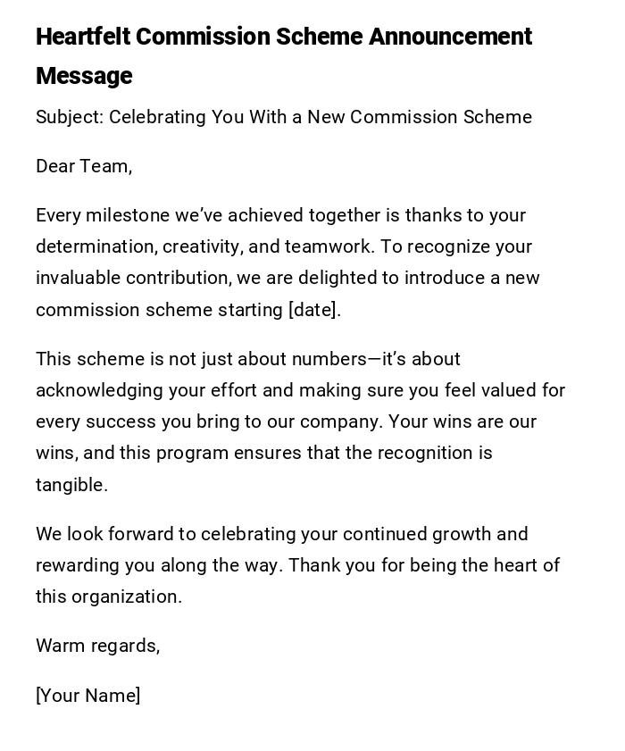 Heartfelt Commission Scheme Announcement Message Heartfelt Commission Scheme Announcement Message