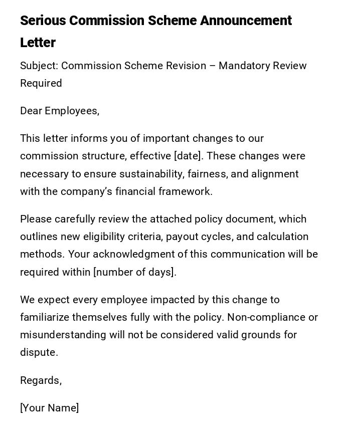 Serious Commission Scheme Announcement Letter Serious Commission Scheme Announcement Letter
