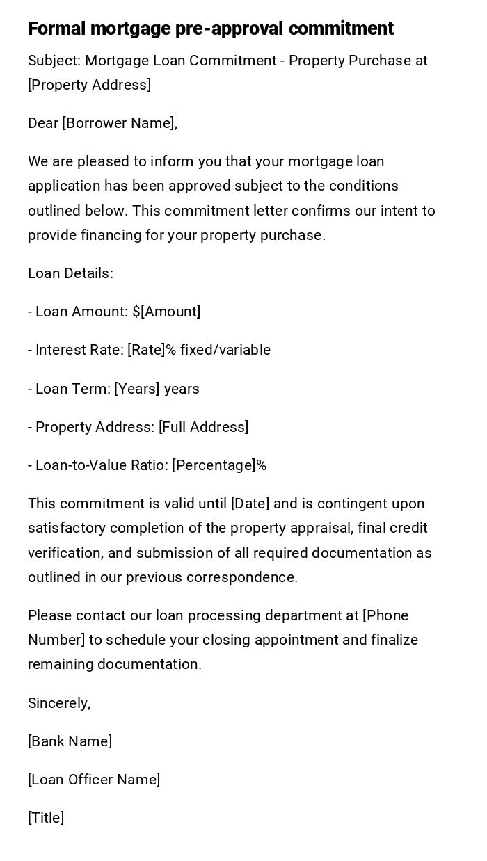 Formal mortgage pre-approval commitment Formal mortgage pre-approval commitment