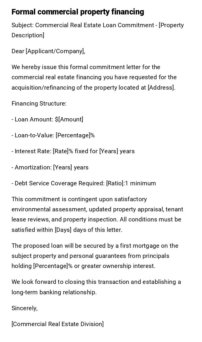 Formal commercial property financing Formal commercial property financing