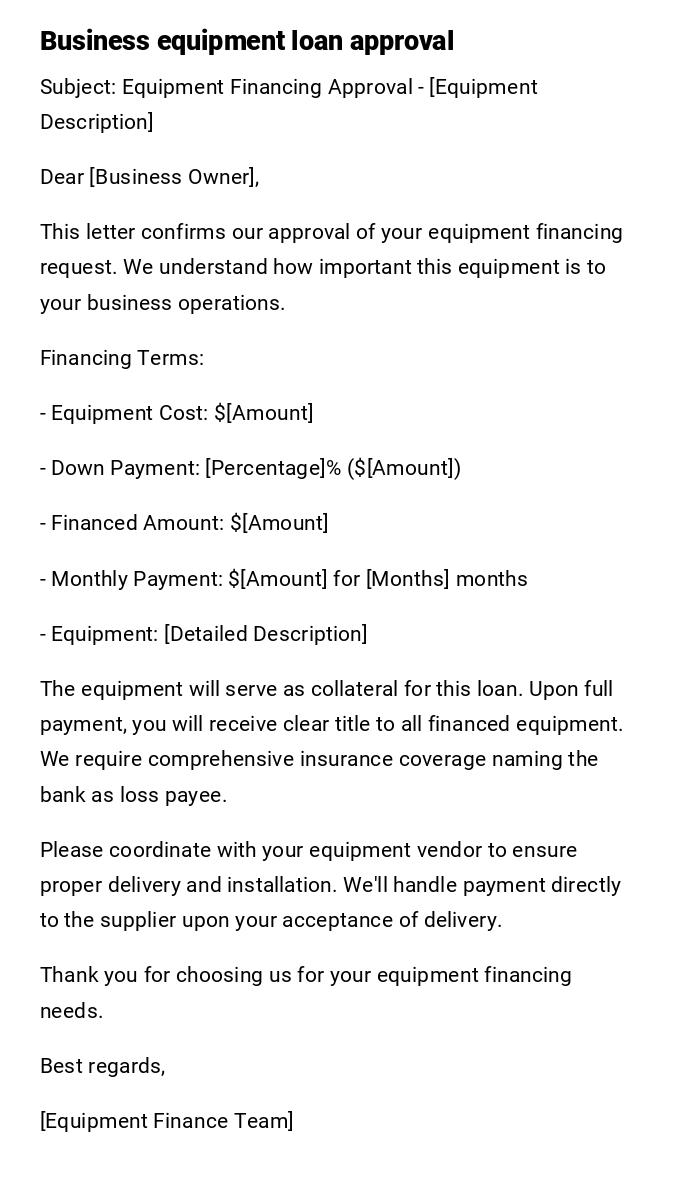 Business equipment loan approval Business equipment loan approval